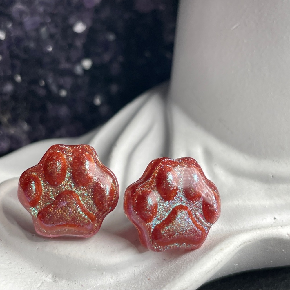 2/$18 Glitter Resin Hand Poured Resin Paw Stud Earrings - Picture 6 of 10